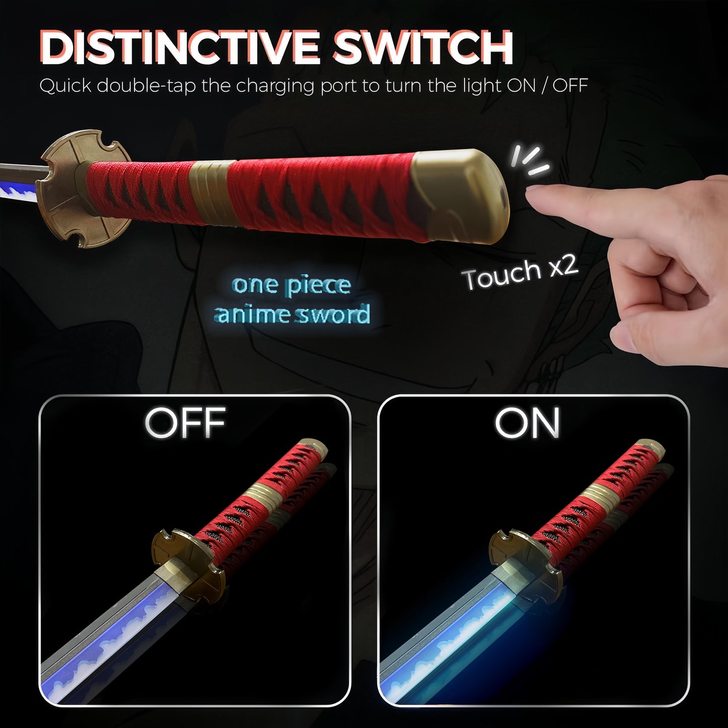 2.0 Upgraded Light Up One Piece Sandai Kitetsu Sword - 40 inches Plastic Anime cosplay prop with Belt & Stand