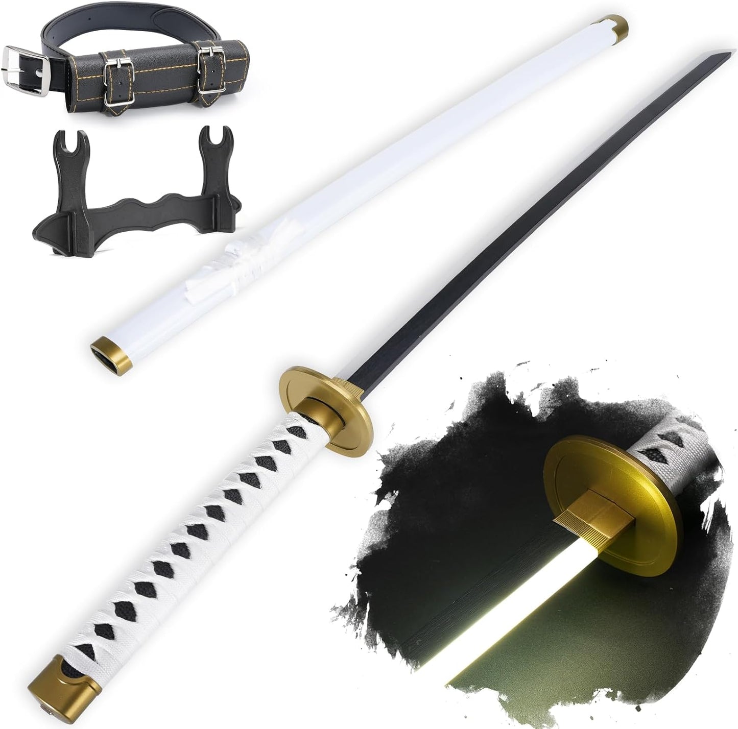 2.0 Upgraded Light Up One Piece wado Ichimonji Sword - 40 inches Plastic Anime cosplay prop with Belt & Stand