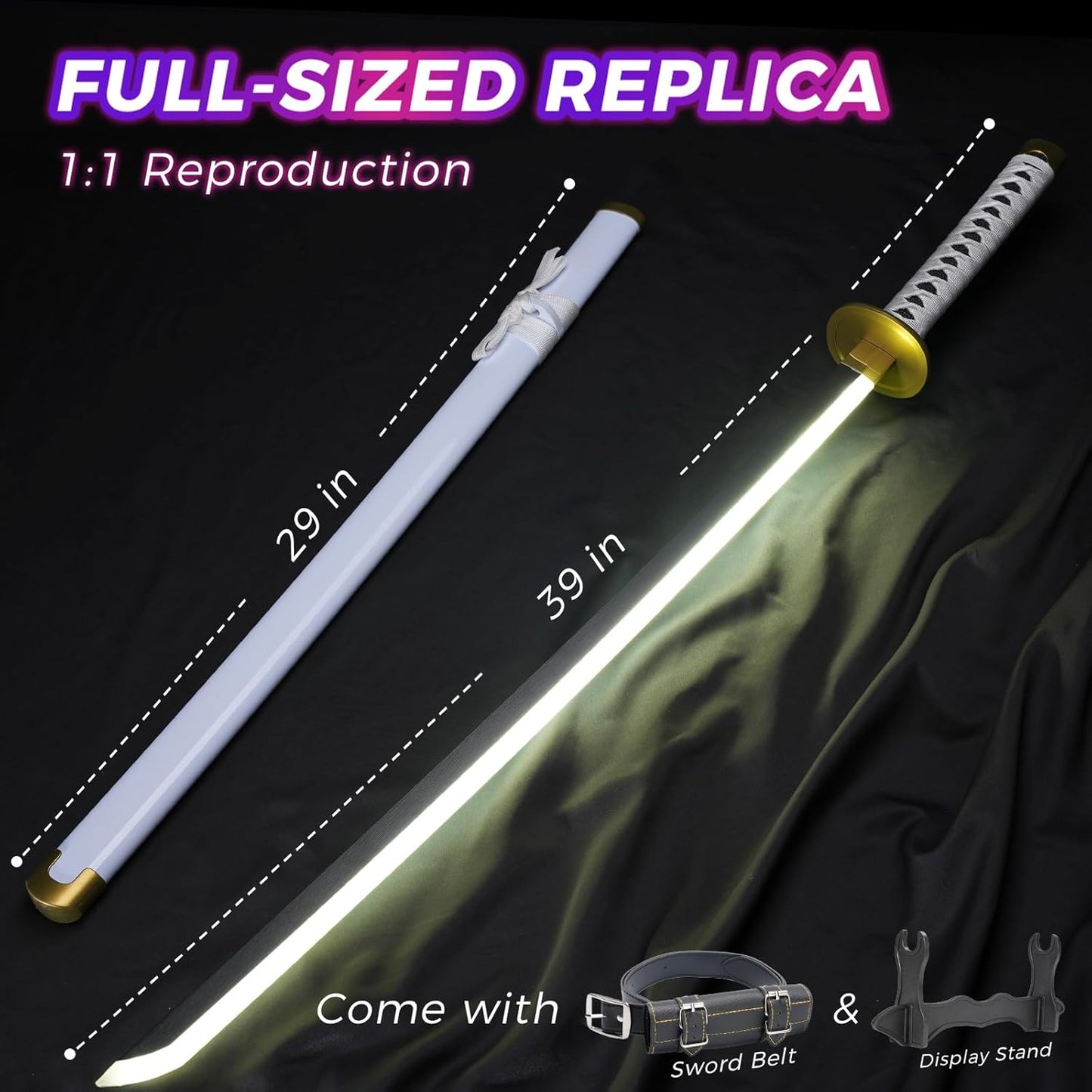 2.0 Upgraded Light Up One Piece wado Ichimonji Sword - 40 inches Plastic Anime cosplay prop with Belt & Stand