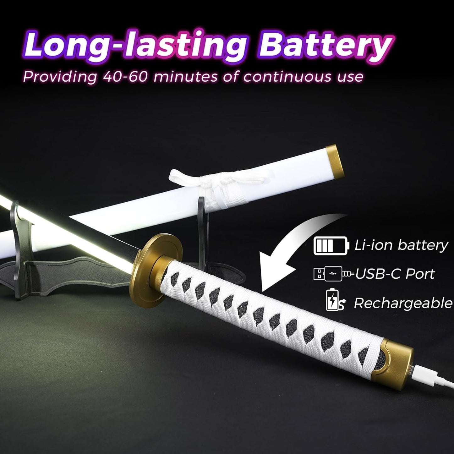 2.0 Upgraded Light Up One Piece wado Ichimonji Sword - 40 inches Plastic Anime cosplay prop with Belt & Stand