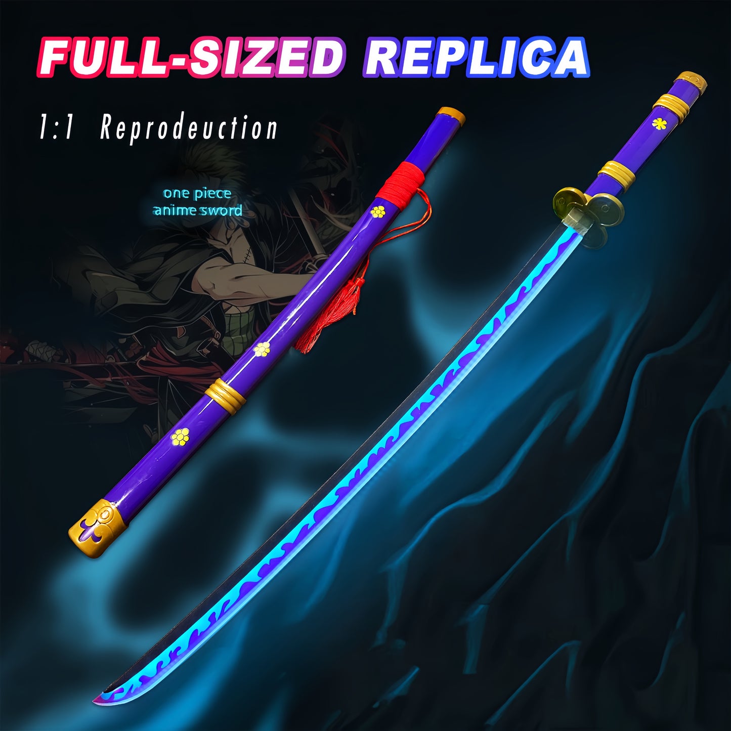 2.0 Upgraded Light Up One Piece Purple Enma Sword - 40 inches Plastic Anime cosplay prop with Belt & Stand