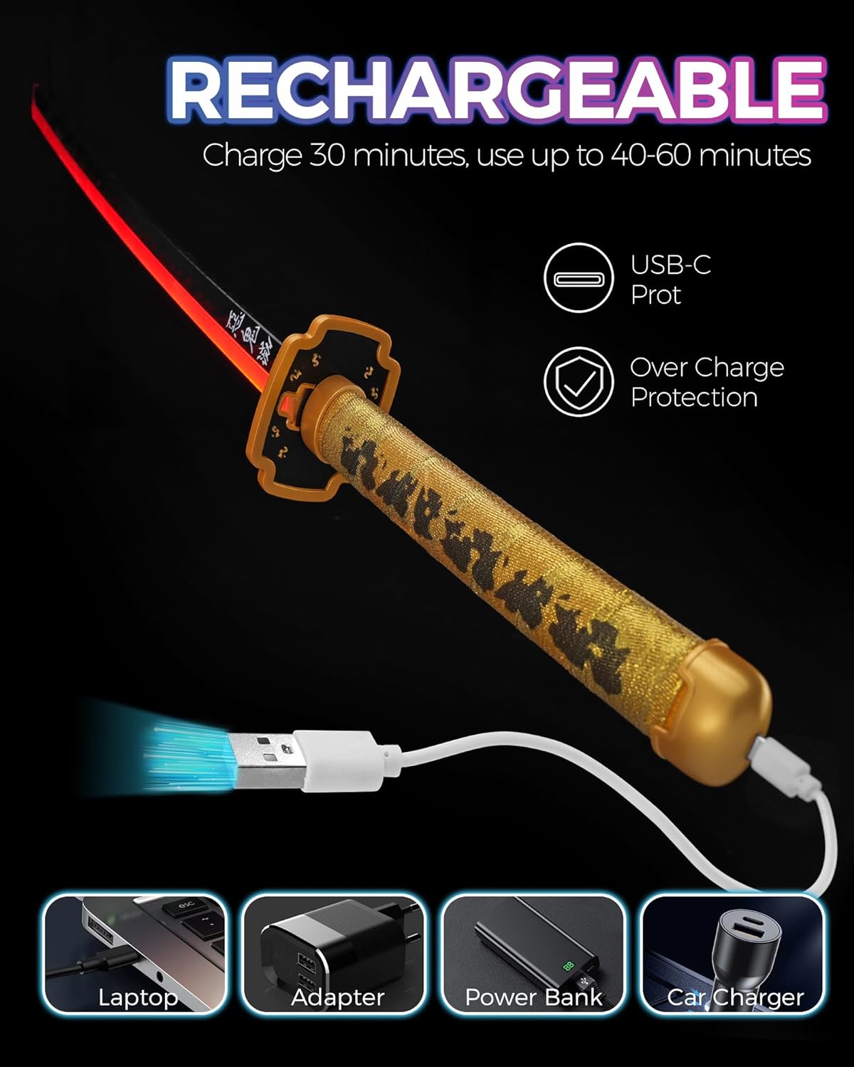 Light up Yoriichi Demon Slayer Sword