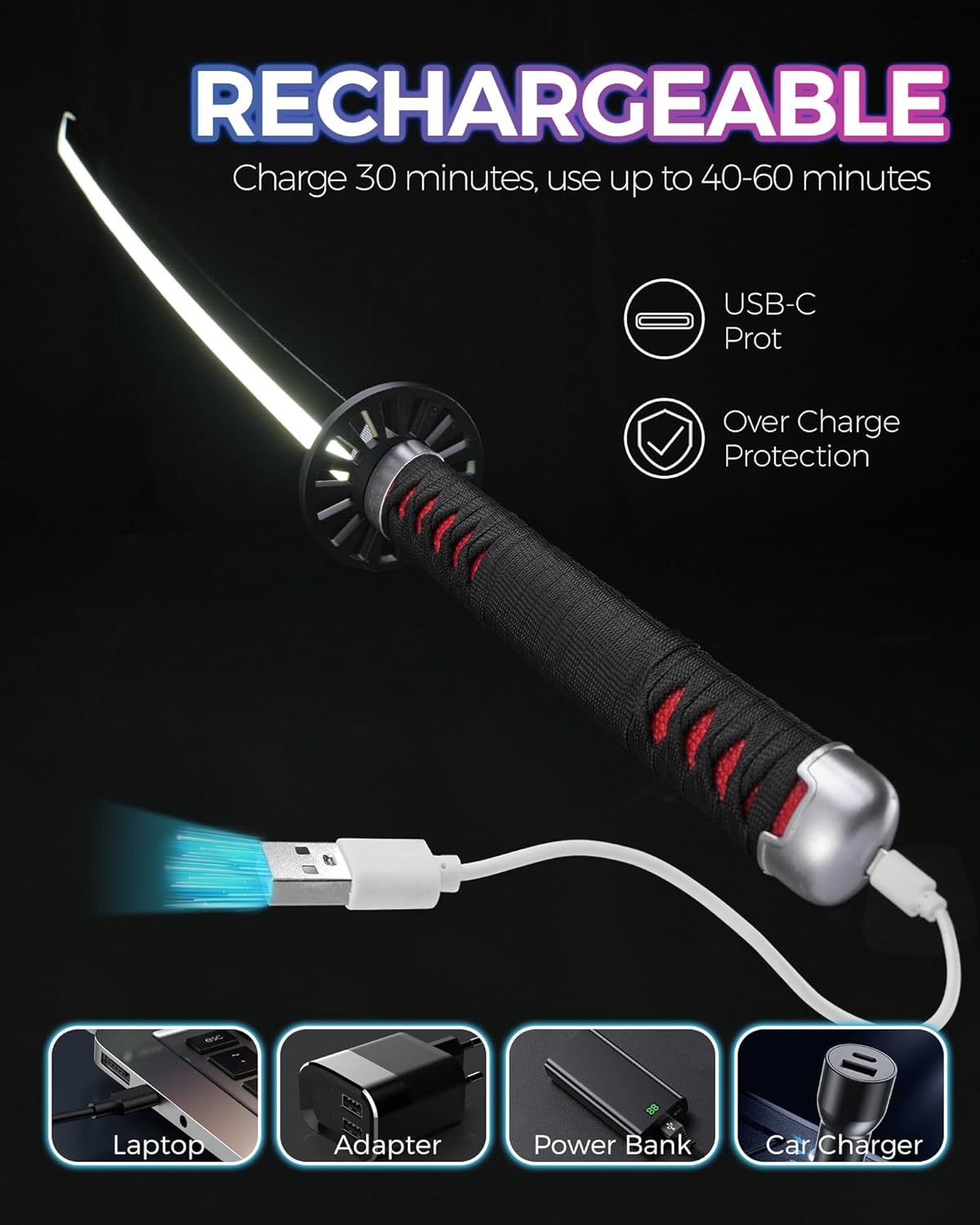 Light up Black Tanjiro Demon Slayer Sword