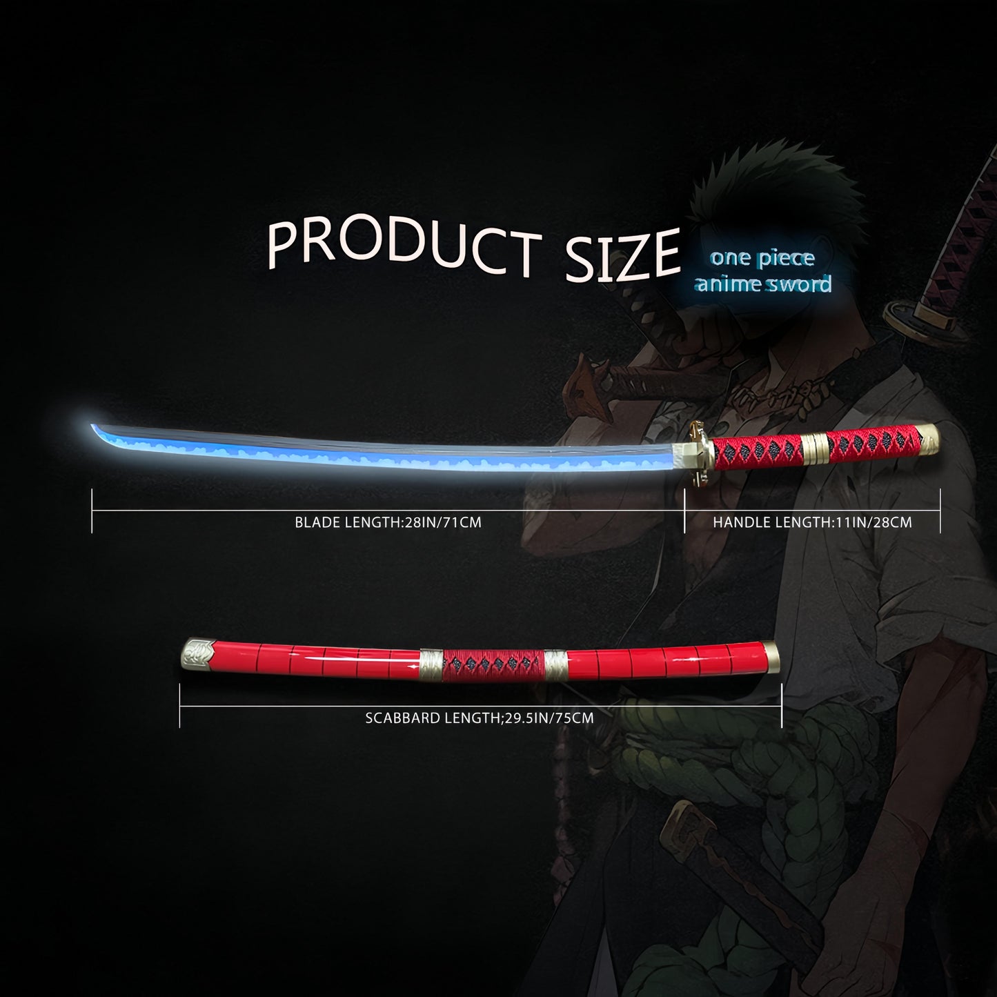 2.0 Upgraded Light Up One Piece Sandai Kitetsu Sword - 40 inches Plastic Anime cosplay prop with Belt & Stand