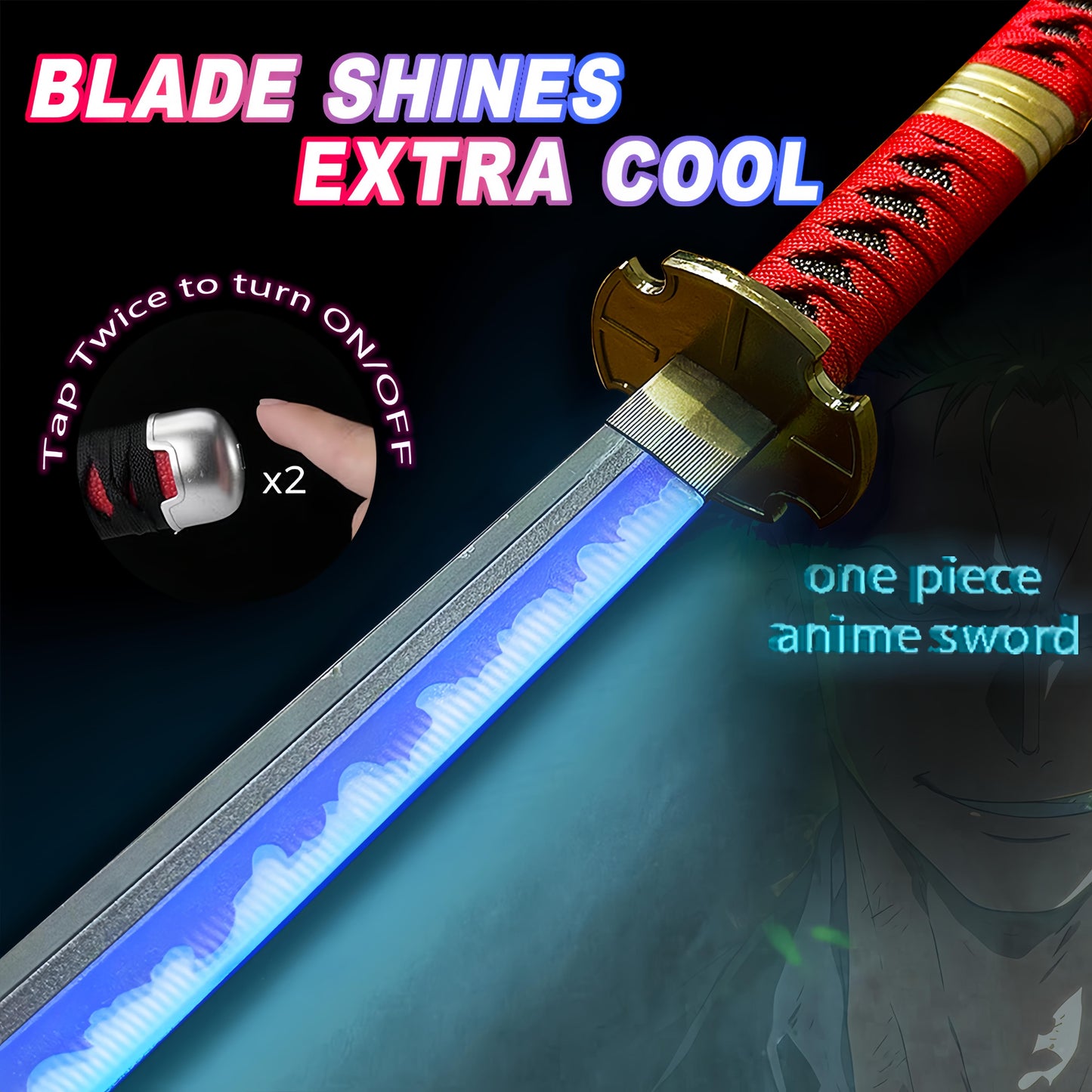 2.0 Upgraded Light Up One Piece Sandai Kitetsu Sword - 40 inches Plastic Anime cosplay prop with Belt & Stand