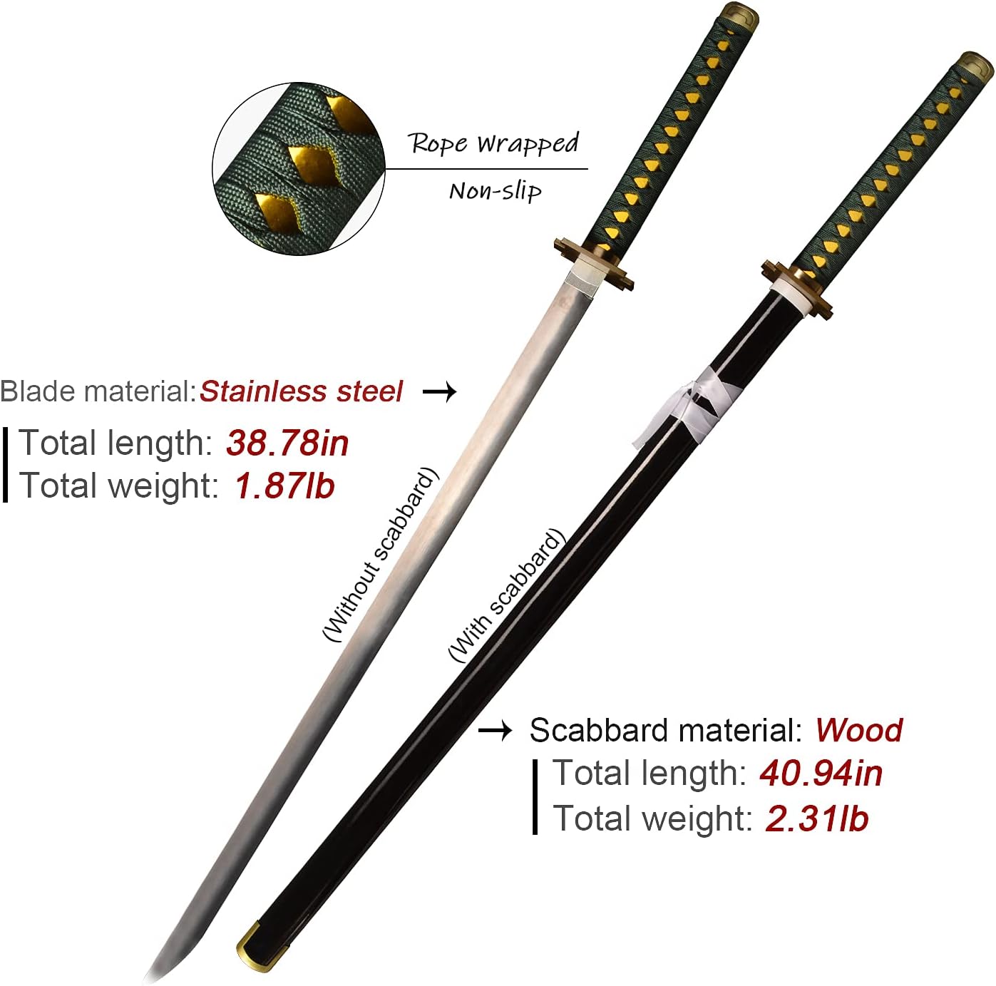 Jujutsu Kaisen Yuta Okkotsu Sword 41 Inc No Sharp Carbon Steel Cosplay Porp Katana With a Stand - Perfect for Fans of the Anime