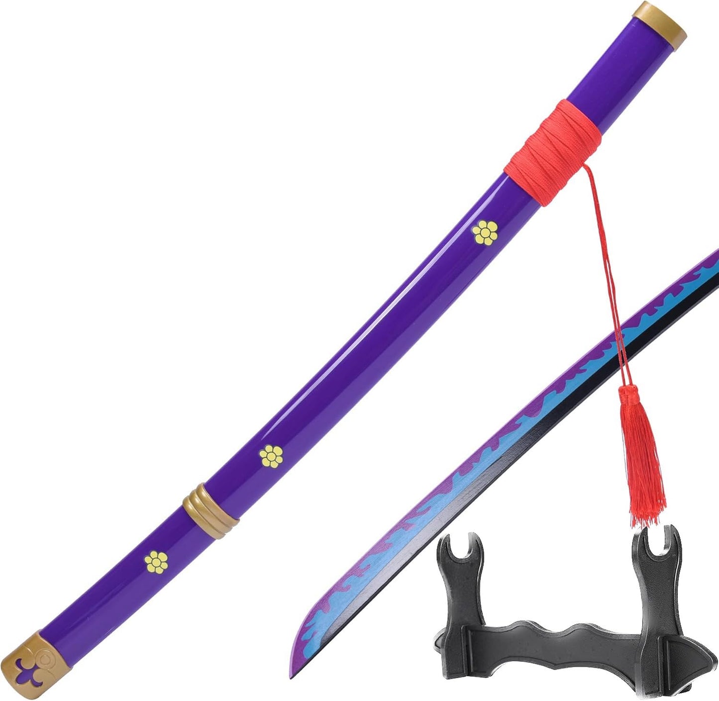 One Piece Roronoa Zoro Sword Purple Enma 41 Inc No Sharp Carbon Steel Cosplay Porp Katana With a Stand - Perfect for Fans of the Anime