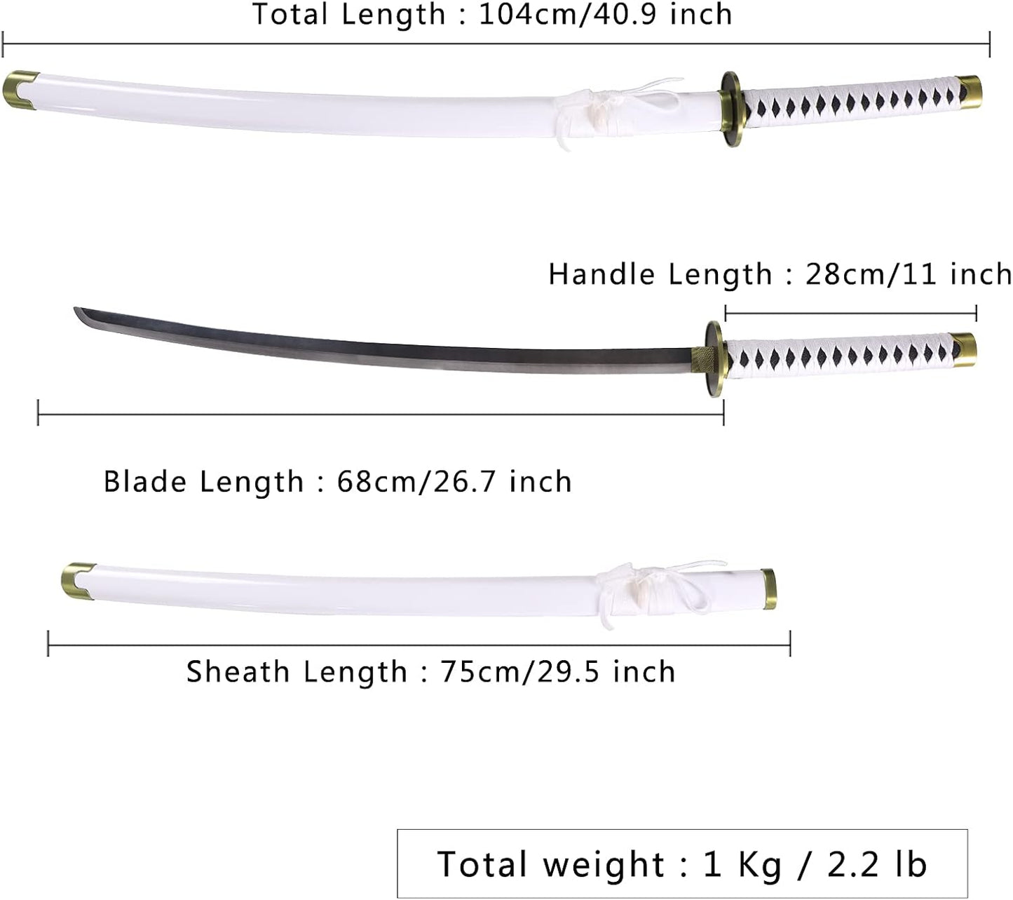 One Piece Sword wado Ichimonji 41 Inc No Sharp Carbon Steel Cosplay Porp Katana With a Stand - Perfect for Fans of the Anime