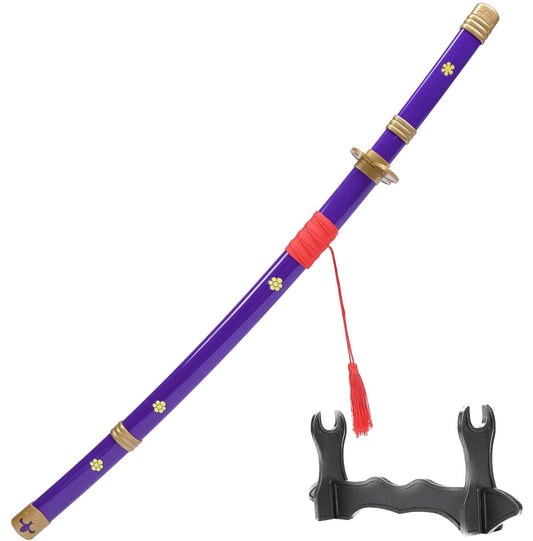 One Piece Roronoa Zoro Sword Purple Enma 41 Inc No Sharp Carbon Steel Cosplay Porp Katana With a Stand - Perfect for Fans of the Anime