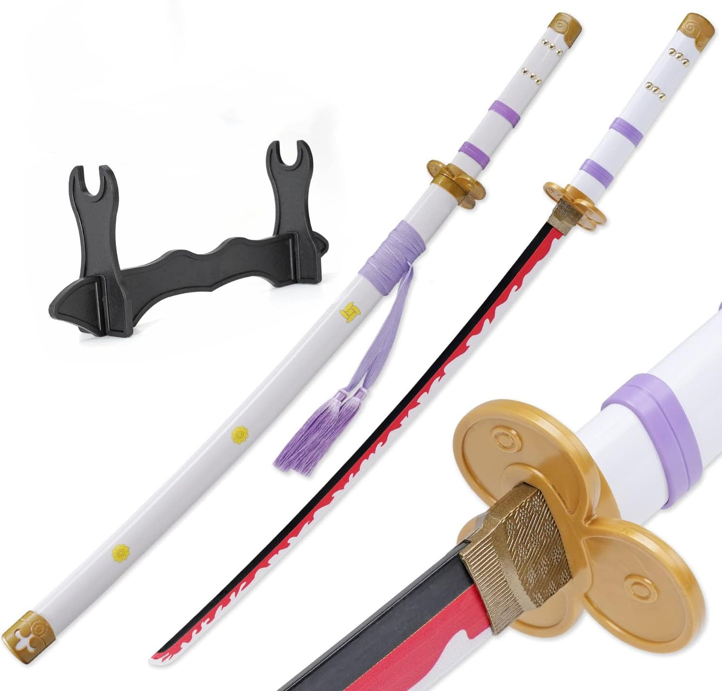 One Piece Roronoa Zoro Sword Purple Enma 41 Inc No Sharp Carbon Steel Cosplay Porp Katana With a Stand - Perfect for Fans of the Anime